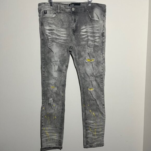 Switch Remarkable Jeans Gray with Yellow Accent Size 38x34 Slim Taper Fit - Picture 1 of 14